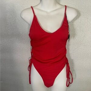 ZAFUL Red Cut Out String Bathing Suit Sexy Monokini V NeckTummy Control Swimsuit